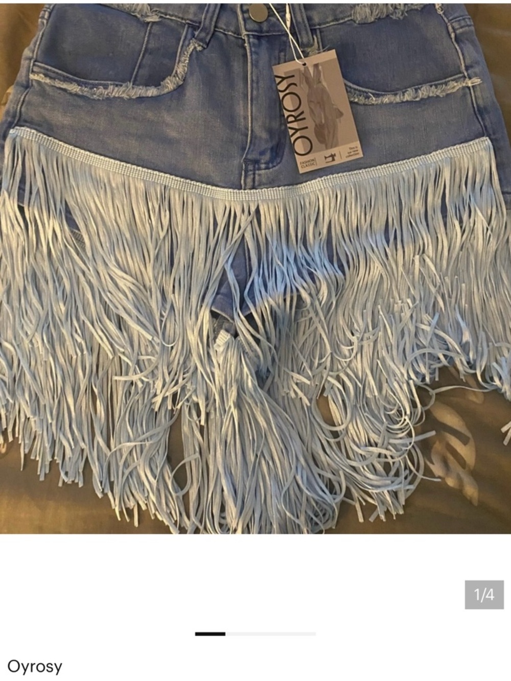 Oyrosy Light Blue Denim Fringe Shorts